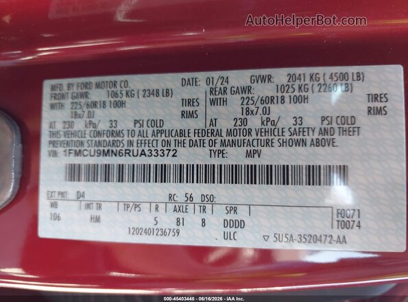 1FMCU9MN6RUA33372 2024 FORD ESCAPE Red Вид підкапотного простору