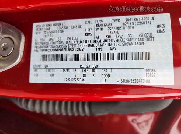 1FMCU9MN8RUB26362 2024 FORD ESCAPE Красный Вид подкапотного пространства