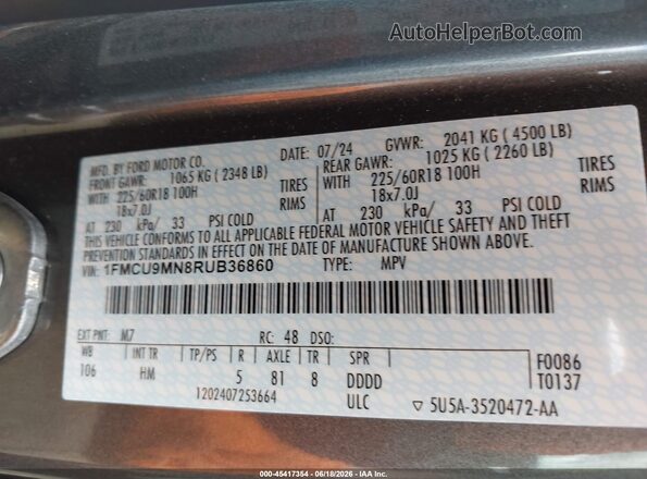 1FMCU9MN8RUB36860 2024 FORD ESCAPE Серый Вид подкапотного пространства