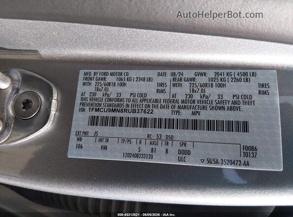 1FMCU9MN8RUB37622 2024 FORD ESCAPE Silver Widok komory silnika