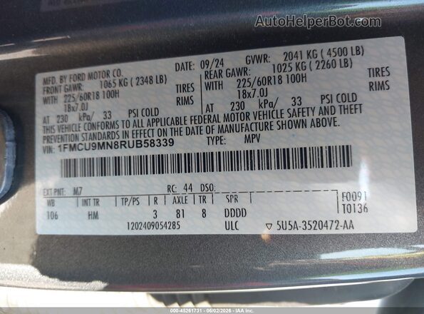 1FMCU9MN8RUB58339 2024 FORD ESCAPE Серый Вид подкапотного пространства