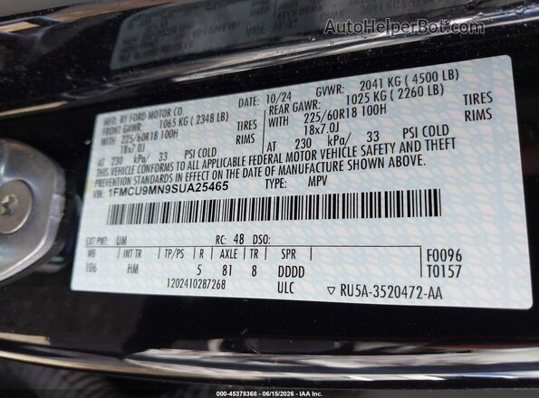 1FMCU9MN9SUA25465 2025 FORD ESCAPE Black Շարժիչի բաժամունքի տեսք