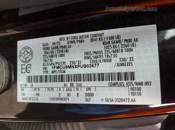1FMCU9MNXPUB03677 2023 FORD ESCAPE Purple 