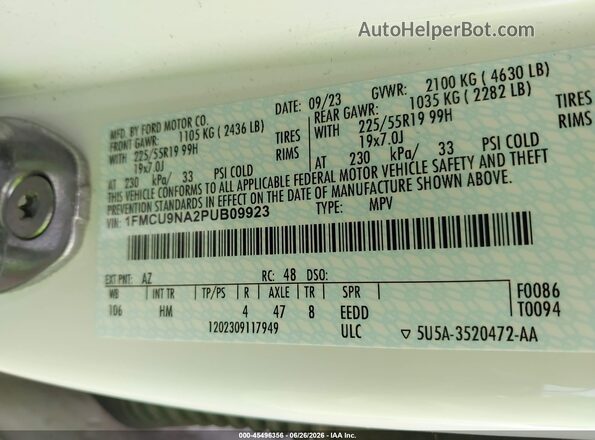 1FMCU9NA2PUB09923 2023 FORD ESCAPE Белый Вид подкапотного пространства
