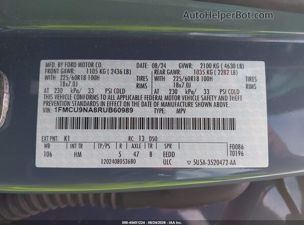 1FMCU9NA8RUB60989 2024 FORD ESCAPE Light Blue Widok komory silnika
