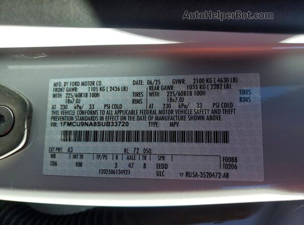 1FMCU9NA8SUB33720 2025 FORD ESCAPE White 