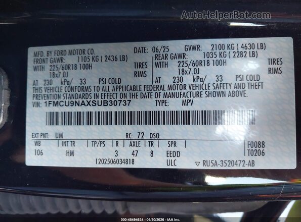 1FMCU9NAXSUB30737 2025 FORD ESCAPE Black ძრავის განყოფილების ხედი