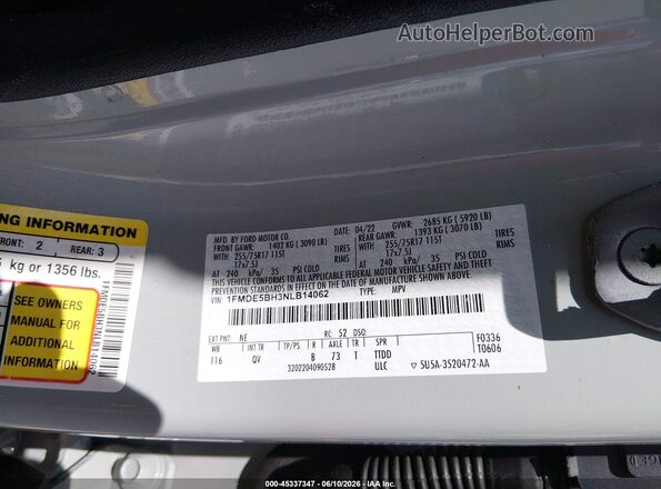 1FMDE5BH3NLB14062 2022 FORD BRONCO Green Շարժիչի բաժամունքի տեսք