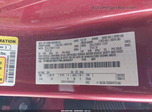 1FMDE5BH7MLB06657 2021 FORD BRONCO Red Widok komory silnika
