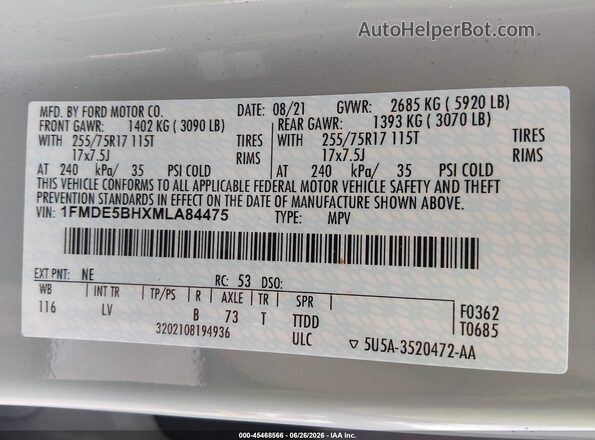 1FMDE5BHXMLA84475 2021 FORD BRONCO Beige Engine compartment view
