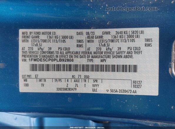 1FMDE5CP0PLB92808 2023 FORD BRONCO Синий Вид подкапотного пространства