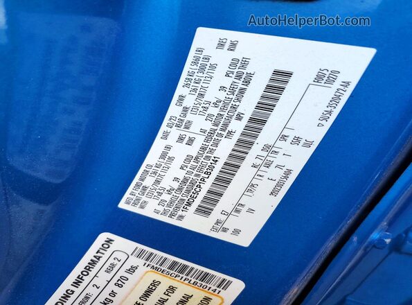 1FMDE5CP1PLB30141 2023 FORD BRONCO Blue VIN კოდის სტიკერის ხედი