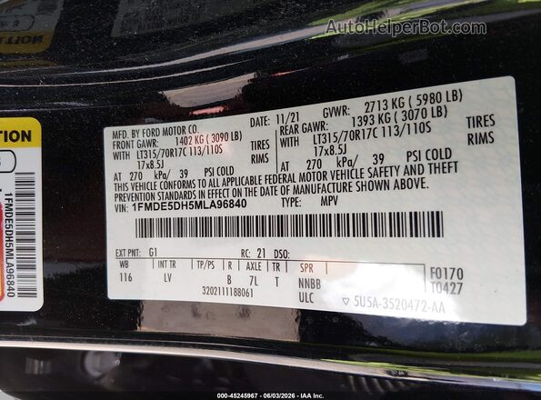 1FMDE5DH5MLA96840 2021 FORD BRONCO Black Вид підкапотного простору
