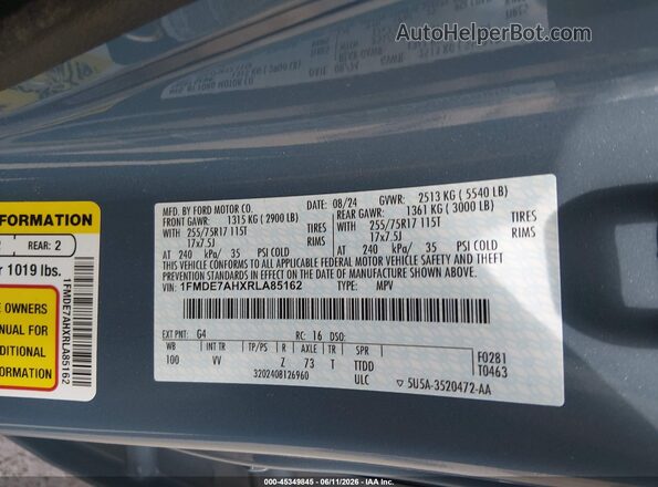 1FMDE7AHXRLA85162 2024 FORD BRONCO Blue Вид підкапотного простору