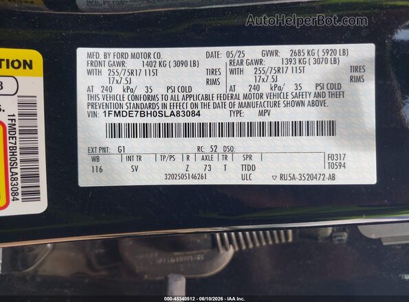 1FMDE7BH0SLA83084 2025 FORD BRONCO Black ძრავის განყოფილების ხედი