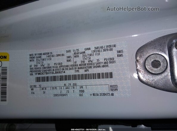 1FMDE7BH1SLB69214 2025 FORD BRONCO Белый Вид подкапотного пространства