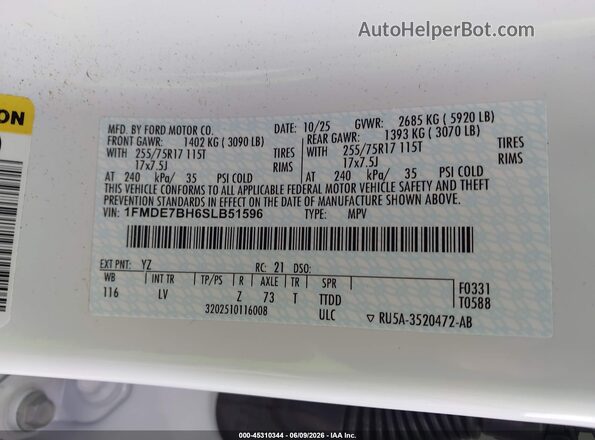 1FMDE7BH6SLB51596 2025 FORD BRONCO White Engine compartment view