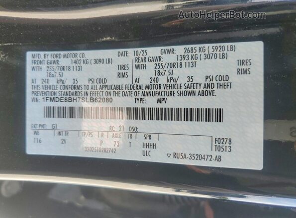 1FMDE8BH7SLB62080 2025 FORD BRONCO Black Вид наклейки з VIN-кодом