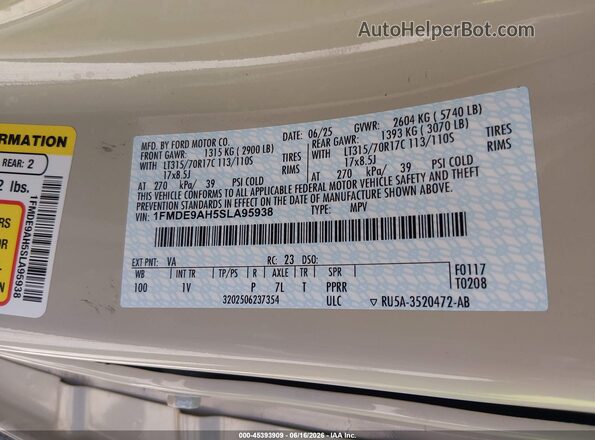 1FMDE9AH5SLA95938 2025 FORD BRONCO Beige Engine compartment view