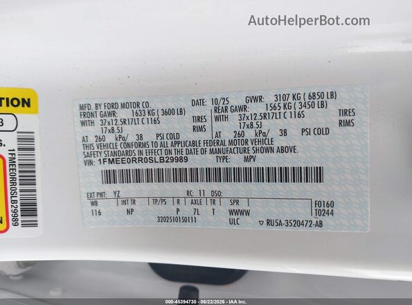 1FMEE0RR0SLB29989 2025 FORD BRONCO White Вид підкапотного простору
