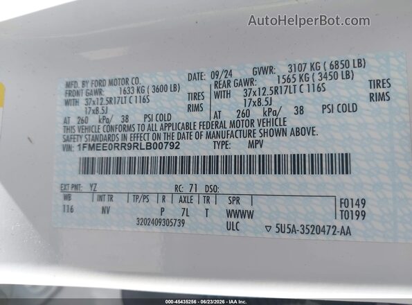 1FMEE0RR9RLB00792 2024 FORD BRONCO White Вид підкапотного простору