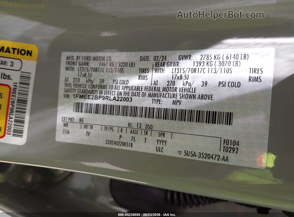 1FMEE2BP9RLA22003 2024 FORD BRONCO Gray Engine compartment view