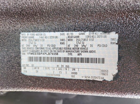 1FMEE5BPXPLB79358 2023 FORD BRONCO Black Вид наклейки з VIN-кодом