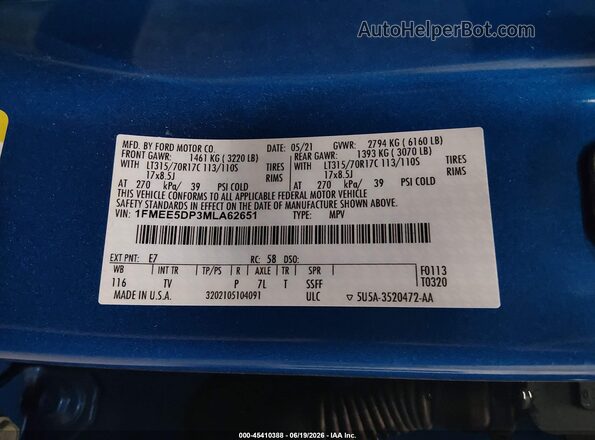 1FMEE5DP3MLA62651 2021 FORD BRONCO Blue Շարժիչի բաժամունքի տեսք