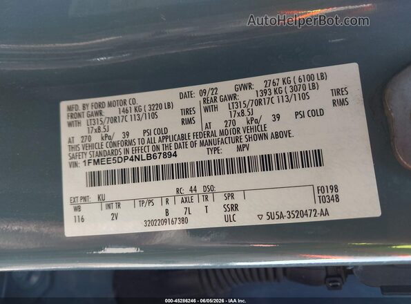 1FMEE5DP4NLB67894 2022 FORD BRONCO Blue ძრავის განყოფილების ხედი
