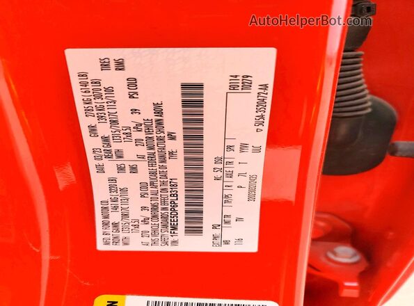 1FMEE5DP6PLB31871 2023 FORD BRONCO Red VIN კოდის სტიკერის ხედი