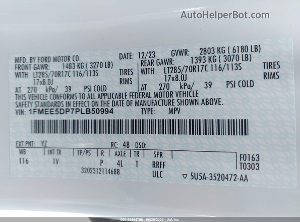 1FMEE5DP7PLB50994 2023 FORD BRONCO Белый Вид подкапотного пространства