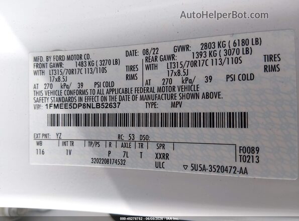 1FMEE5DP8NLB52637 2022 FORD BRONCO White Widok komory silnika