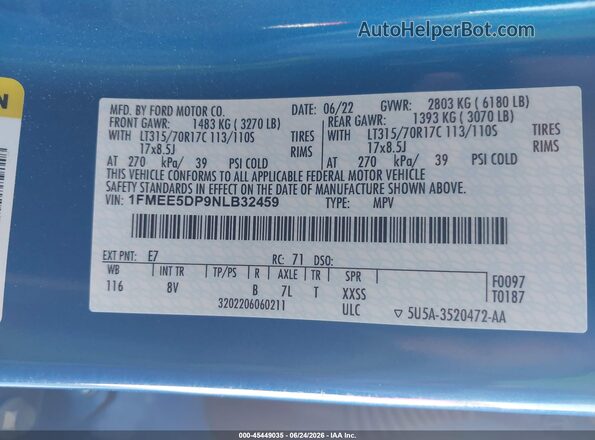 1FMEE5DP9NLB32459 2022 FORD BRONCO Синий Вид подкапотного пространства