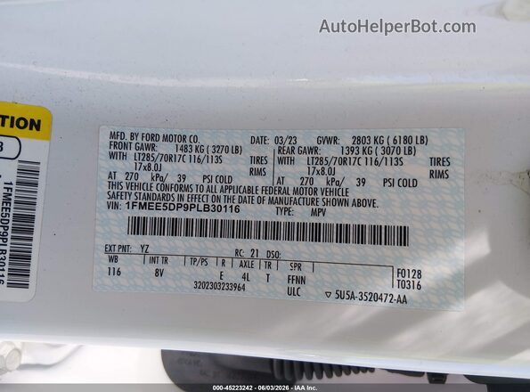 1FMEE5DP9PLB30116 2023 FORD BRONCO Белый Вид подкапотного пространства