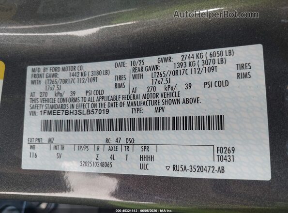 1FMEE7BH3SLB57019 2025 FORD BRONCO Gray Engine compartment view