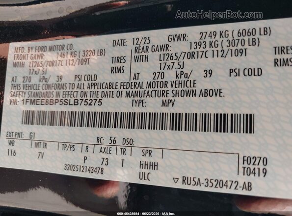 1FMEE8BP5SLB75275 2025 FORD BRONCO Black Вид підкапотного простору