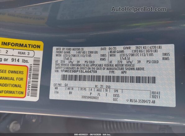 1FMEE9BP1SLA64759 2025 FORD BRONCO Blue Vista del compartimento del motor