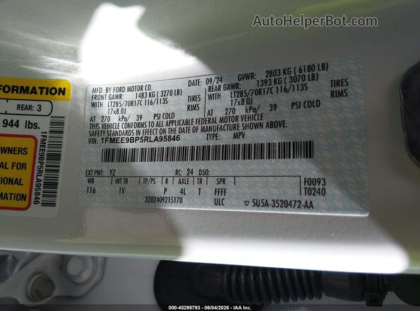 1FMEE9BP5RLA95846 2024 FORD BRONCO White Вид підкапотного простору