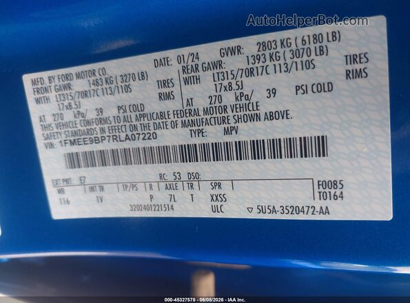 1FMEE9BP7RLA07220 2024 FORD BRONCO Blue Вид підкапотного простору