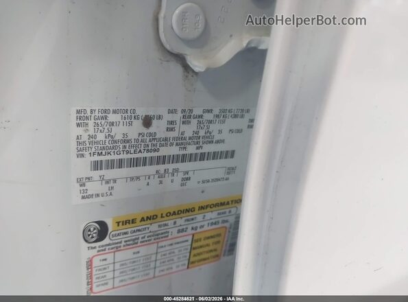 1FMJK1GT9LEA78090 2020 FORD EXPEDITION White VIN sticker view