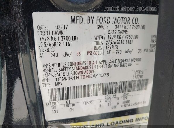 1FMJK1HT0HEA61376 2017 FORD EXPEDITION EL Black 