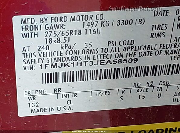 1FMJK1HT3JEA58509 2018 FORD EXPEDITION MAX Red Widok komory silnika