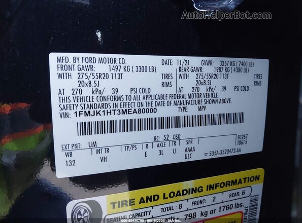 1FMJK1HT3MEA80000 2021 FORD EXPEDITION Black Vista del compartimento del motor