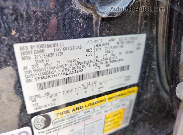 1FMJK1HT4KEA82903 2019 FORD EXPEDITION Black VIN sticker view