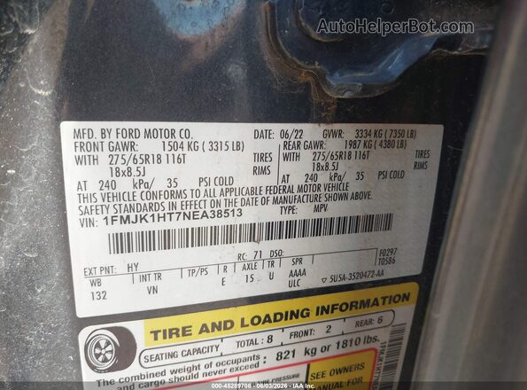 1FMJK1HT7NEA38513 2022 FORD EXPEDITION Gray Widok komory silnika