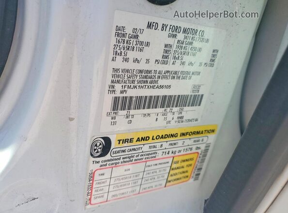 1FMJK1HTXHEA56105 2017 FORD EXPEDITION White Engine compartment view