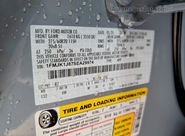 1FMJK1J87SEA29974 2025 FORD EXPEDITION Gray VIN sticker view