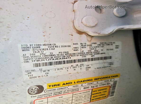 1FMJK1JTXJEA59473 2018 FORD EXPEDITION White VIN sticker view