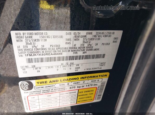 1FMJK1K80REA46446 2024 FORD EXPEDITION Black Vista del compartimento del motor