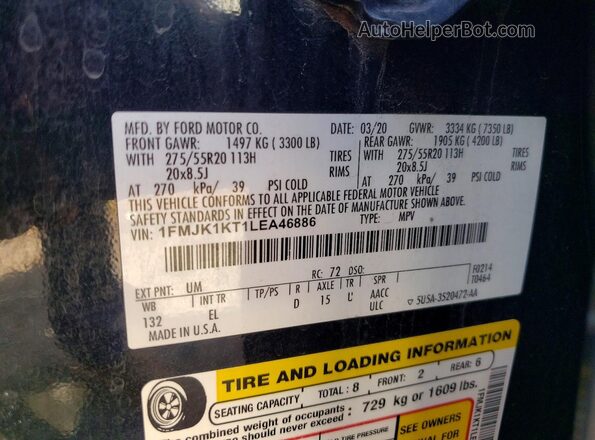 1FMJK1KT1LEA46886 2020 FORD EXPEDITION Black VIN կոդի պիտակի տեսք